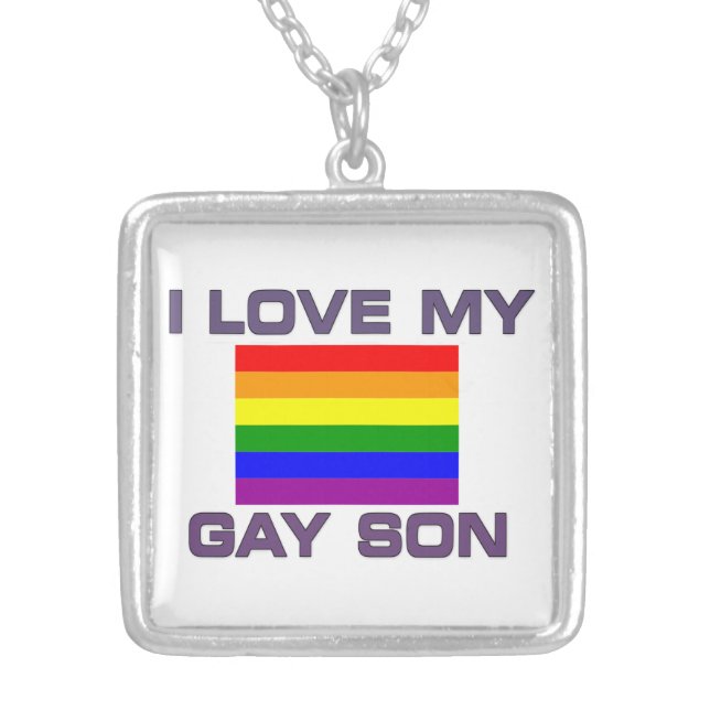 Pride Gay Pride I love my gay son Silver Plated Necklace (Front)