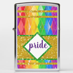PRIDE glitter rainbow gay pride argyle diamond Zippo Lighter