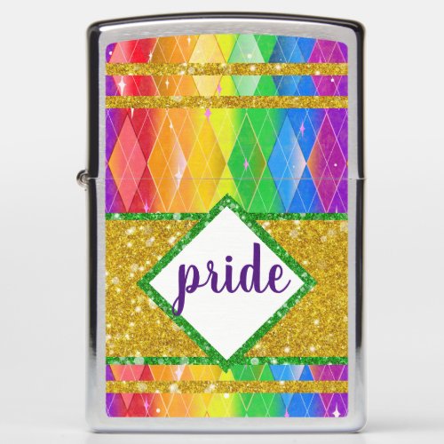 PRIDE glitter rainbow gay pride argyle diamond Zippo Lighter