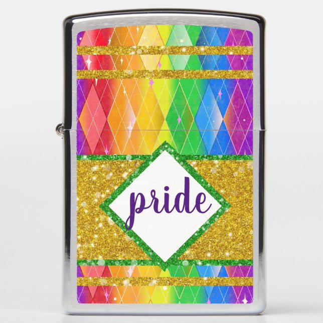 PRIDE glitter rainbow gay pride argyle diamond Zippo Lighter (Front)