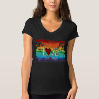 Pride Glitter Rainbow Love Heart Personalized Name T-Shirt