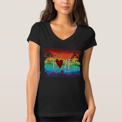Pride Glitter Rainbow Love Heart Personalized Name T_Shirt