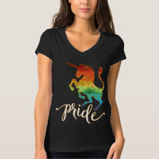 Pride Glitter Rainbow Unicorn Script Typography T-Shirt