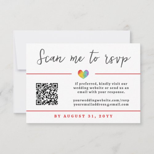 Pride Heart Gay Lesbian Wedding QR Code Online RSVP Card