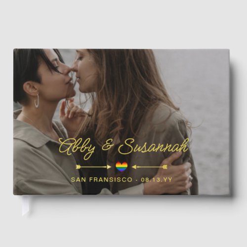 Pride Heart Gold Arrows Photo LGBTQ Wedding Foil Guest Book