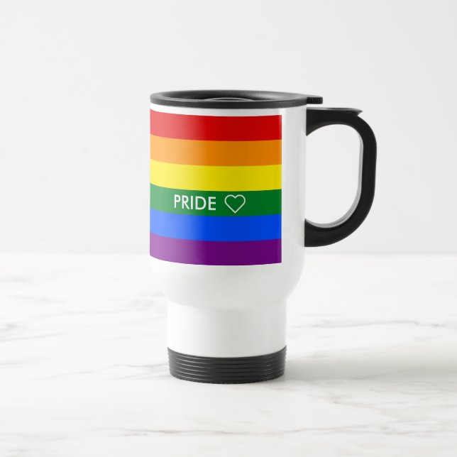 Pride Heart LGBT 6-Stripe Rainbow Flag Travel Mug (Right)