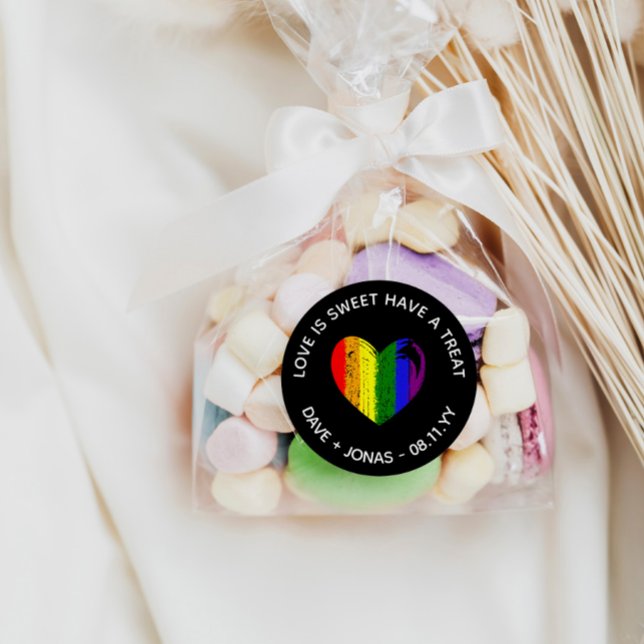Pride Heart Love Is Sweet LGBT Wedding Favor Classic Round Sticker (Creator Uploaded)