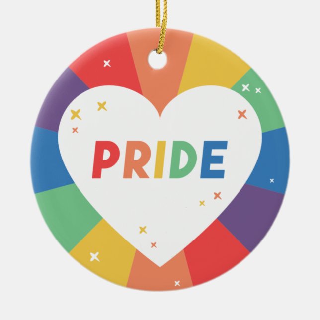 Pride Heart Sparkle Ceramic Ornament (Front)