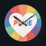 Pride Heart Sparkle Round Clock<br><div class="desc">Rainbow Pride Heart Sparkle</div>