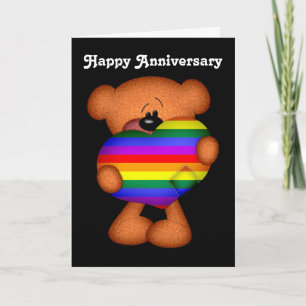 Pride Heart Teddy Bear Happy Anniversary Card