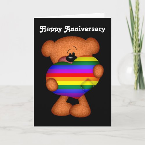 Pride Heart Teddy Bear Happy Anniversary Card