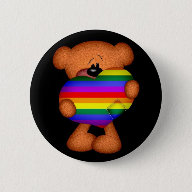 Pride Heart Teddy Bear Pinback Button (Front)