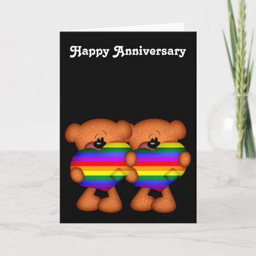 Pride Heart Teddy Bears Happy Anniversary Card