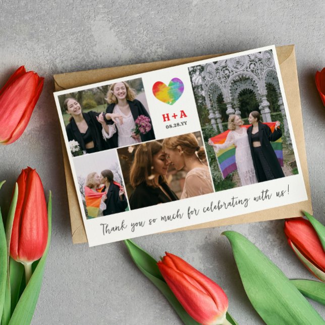 Pride Heart Wedding Photo Collage Thank You (Creator Uploaded)
