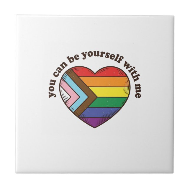 Pride Heart You Can Be Yourself With Me Shirt Desi Ceramic Tile (Front)