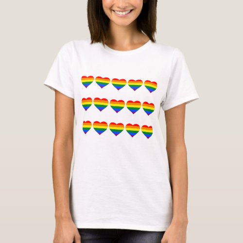 Pride Hearts Pattern Rainbow Flag LGBTQ Support T_Shirt