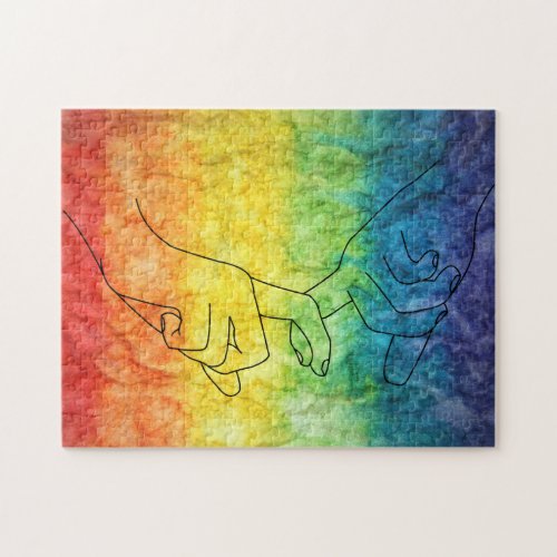 Pride Holding Hands Minimal Line Art Cute Simple Jigsaw Puzzle