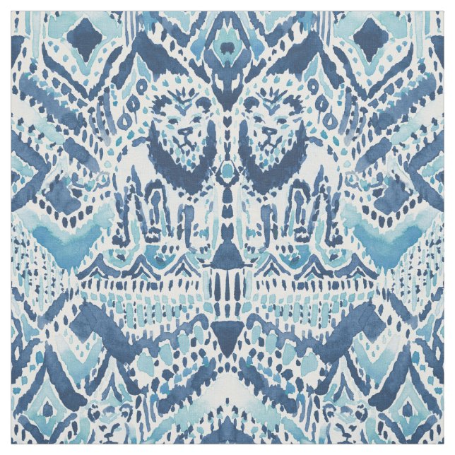 PRIDE INSIDE Lion Tribal Indigo Aqua Watercolor Fabric (Swatch)
