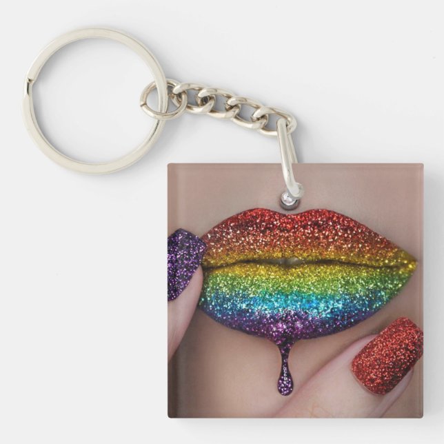 Pride Key Ring - Rainbow Lipstick Lesbian (Front)