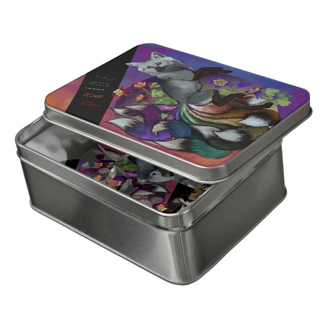 Pride Kitsune and Columbine Flowers  Jigsaw Puzzle (Lid Open)