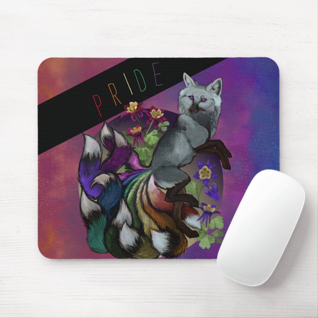 Pride Kitsune and Columbine Flowers Mouse Pad (With Mouse)