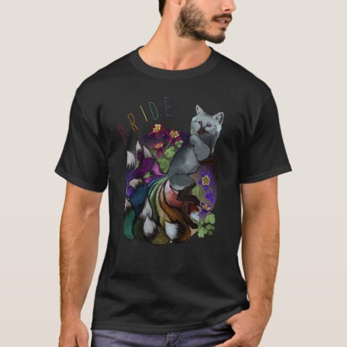 Pride Kitsune and Columbine Flowers T_Shirt