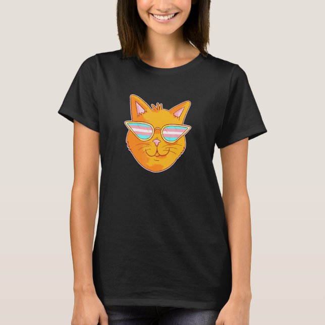 Pride Lesbian Gay Bisexual Transgender Rainbow Cat T-Shirt (Front)