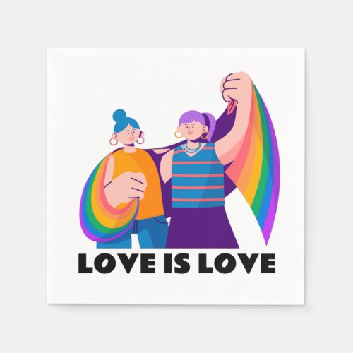 Pride Lesbian Love Is Love LGBT Girls Illustration Napkins