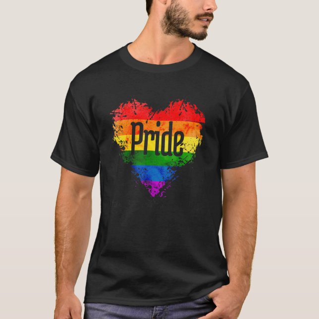 Pride Letter Heart Rainbow Distressed Flag Lgbt Co T-Shirt (Front)