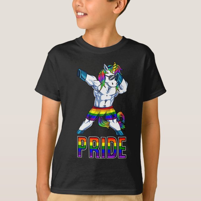 Pride Lgbt Bodybuilding Unicorn Muscle Lesbian Gay T-Shirt (Front)