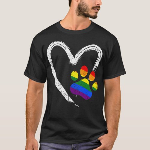 Pride LGBT Flag Dog Paw Print Heart _standard_scal T_Shirt