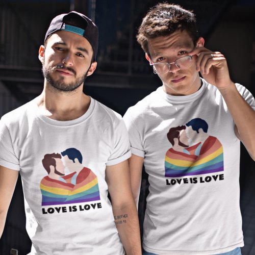 Pride LGBT Gay Love Is Love Men Faces Rainbow T_Shirt