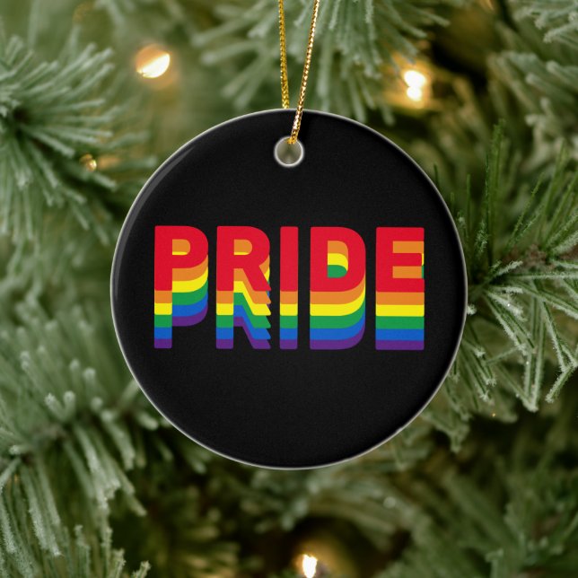 Pride lgbt lgbtq queer gay rainbow black ceramic ornament (Tree)