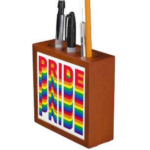 Pride lgbt lgbtq queer gay rainbow colors pattern desk organizer