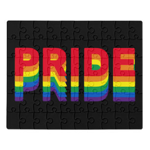 Pride lgbt lgbtq queer gay rainbow retro black jigsaw puzzle
