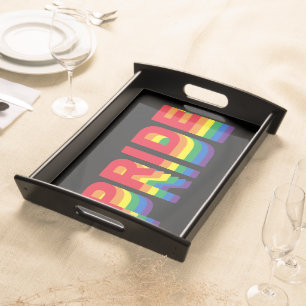 Pride lgbt lgbtq queer gay rainbow retro black serving tray
