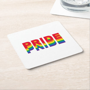 Pride lgbt lgbtq queer gay rainbow retro colors square paper coaster