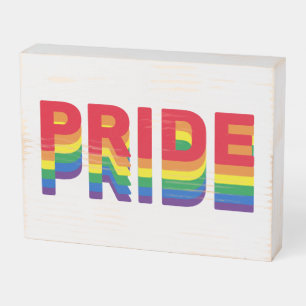 Pride lgbt lgbtq queer gay rainbow retro colors wooden box sign