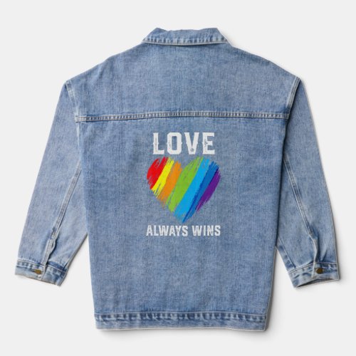 Pride Lgbt Month Cute Rainbow Heart Love Wins  Denim Jacket