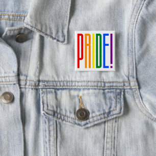 Pride! LGBT Rainbow Flag Colors Typography Logo Button