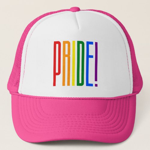 Pride LGBT Rainbow Flag Colors Typography Logo Trucker Hat