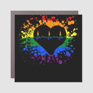 Pride LGBT Rainbow Heartbeat ECG pride month LGBT  Car Magnet