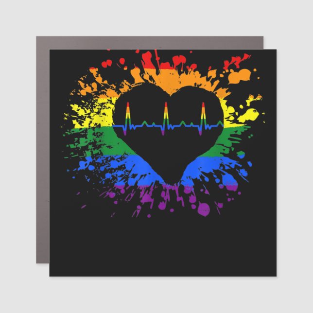 Pride LGBT Rainbow Heartbeat ECG pride month LGBT  Car Magnet (Front)