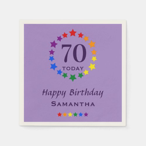 Pride LGBTQ 70 Today or Any Age Purple Birthday Napkins