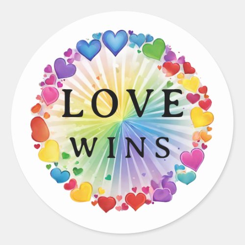 Pride LGBTQ Gay Love Wins AI Rainbow Heart Classic Round Sticker