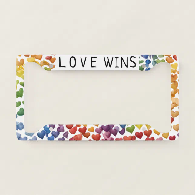 Pride LGBTQ Gay Love Wins AI Rainbow Heart License Plate Frame | Zazzle