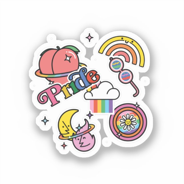 Pride+LGBTQ. Love pride. Rainbow heart with flower Sticker (Front)
