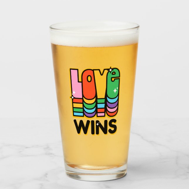 Pride LGBTQ Love Wins Rainbow Retro Typography Glass (Front Filled)