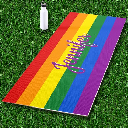 Pride LGBTQ Rainbow Flag Custom Name Yoga Mat