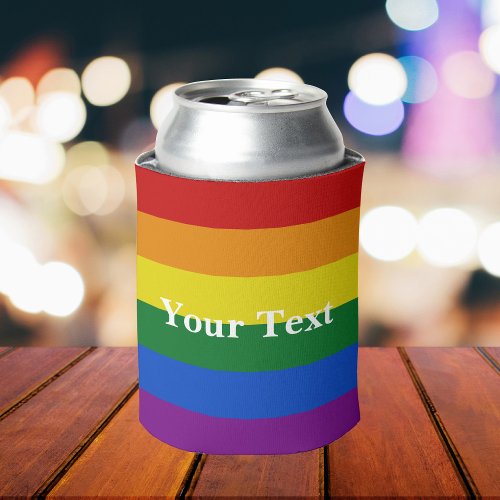 Pride LGBTQ Rainbow Flag Custom Text Can Cooler